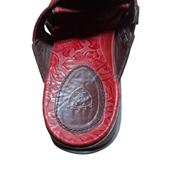 Ariat Costa Chili Sandals Women’s 8.5 Burnt Red Tooled Leather Slip-On Western - Picture 5 of 7